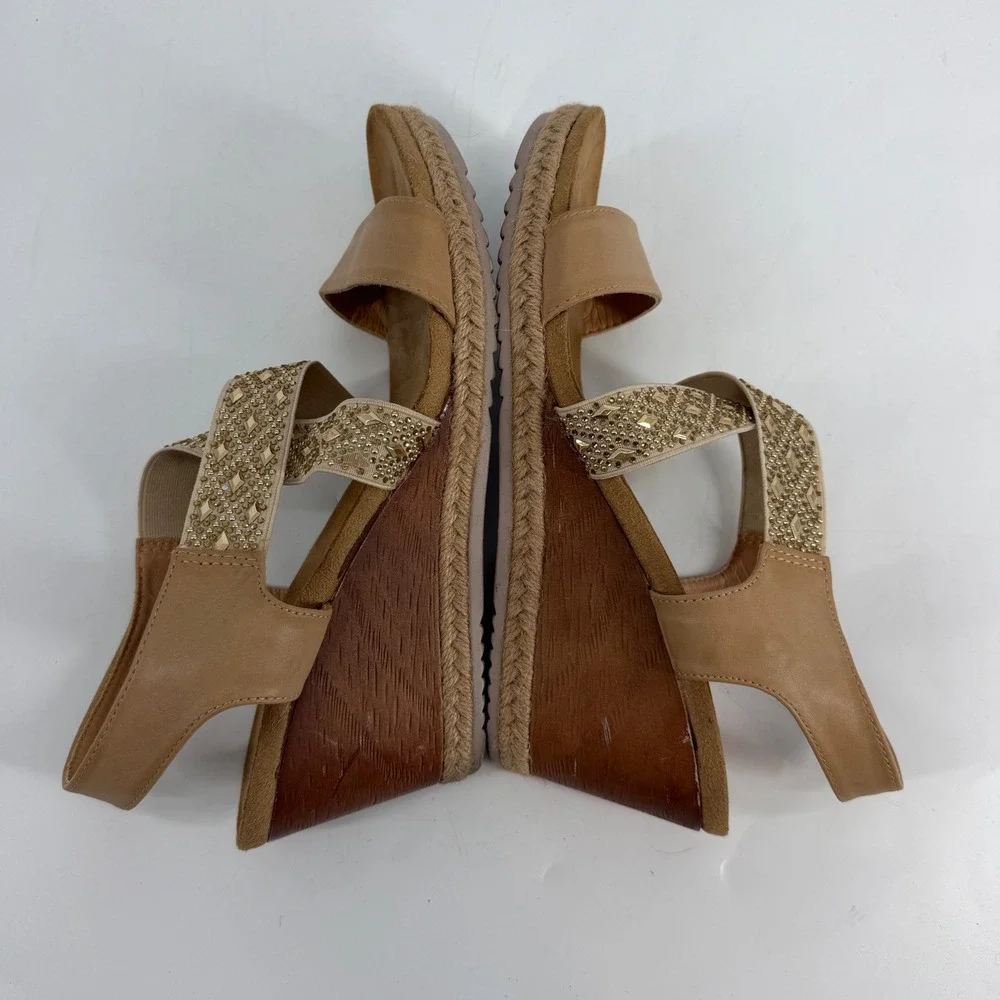 Patrizia by Spring Step Luminate Beige Wedge Sandals‎ Rhinestone Accents Size 41